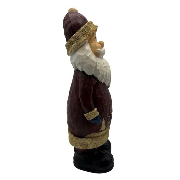Rustic 12” Santa Figurine Brown Coat Holding Tree Village Scene Christmas Decor - Picture 5 of 9